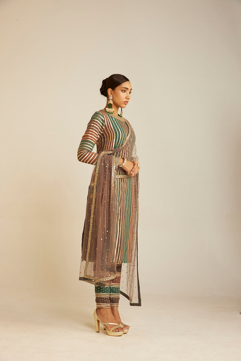 Mud Green Round Neck Straight Kurta Pant Set - Auraya Fashion 