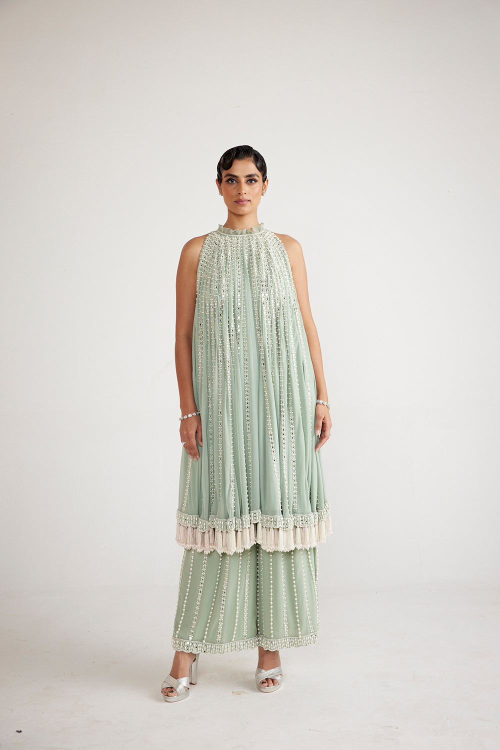 Powder Mint Green Chandelier Drop Kurta Set - Auraya Fashion - Vani Vats - 