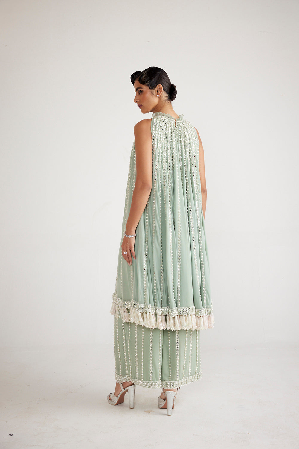 Powder Mint Green Chandelier Drop Kurta Set - Auraya Fashion 