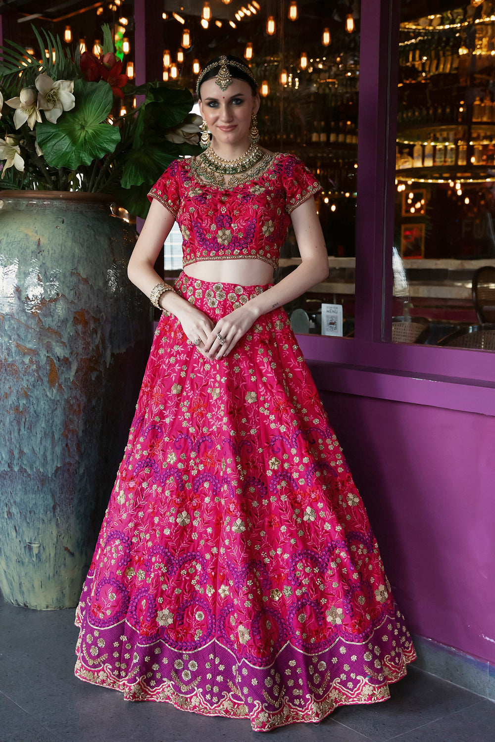 "Valerie" Rani Pink And Purple Zarosi & Resham Embroidered Lehenga Set