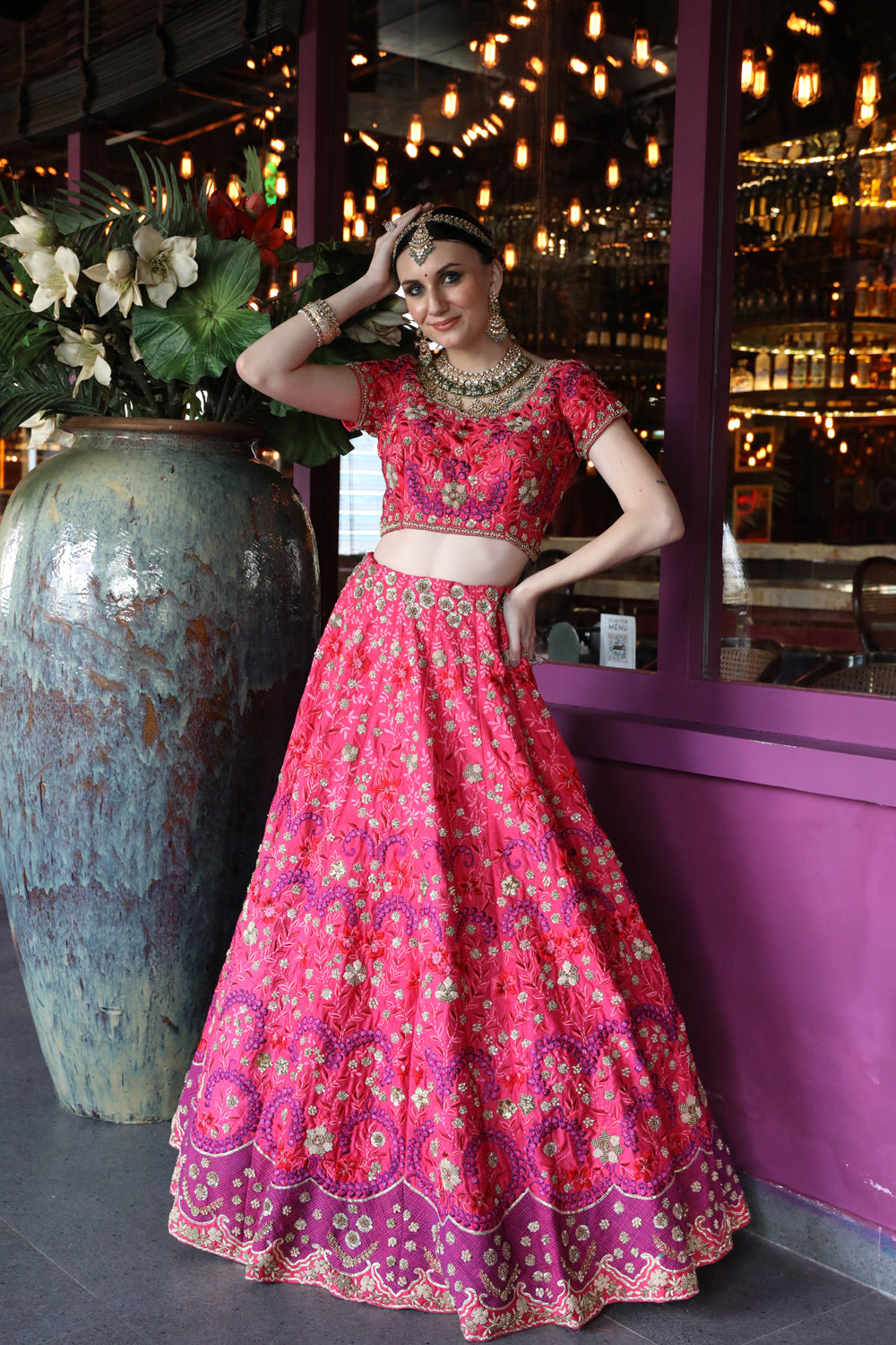 "Valerie" Rani Pink And Purple Zarosi & Resham Embroidered Lehenga Set