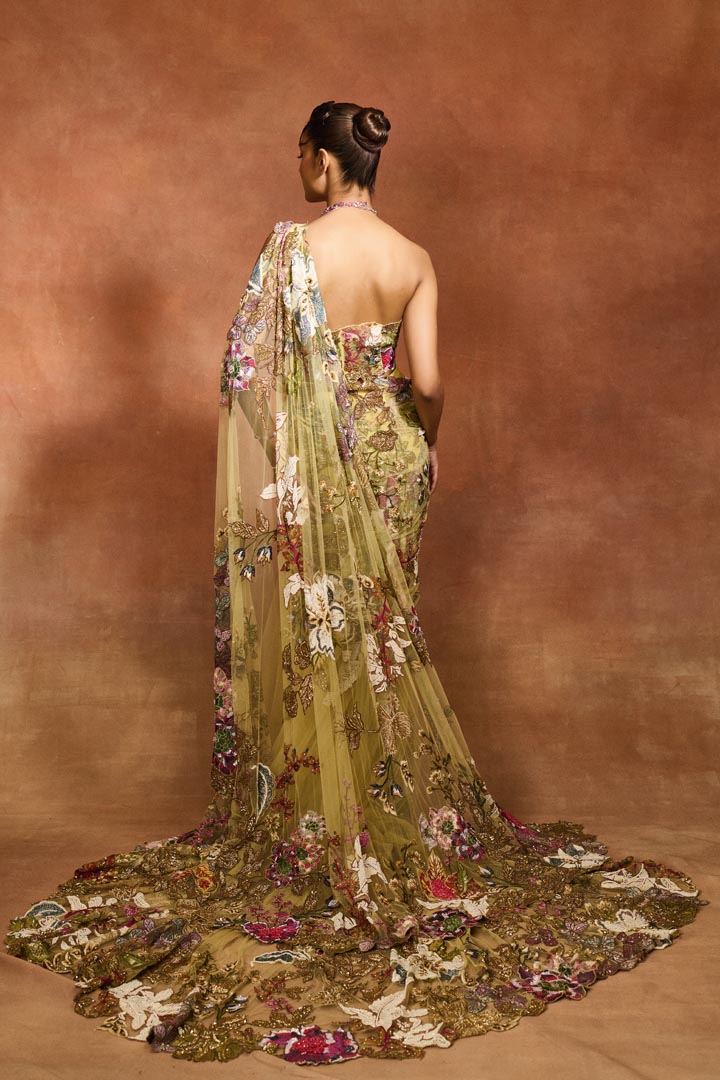 ETHEREAL BLOOM YELLOW TRAIL SAREE