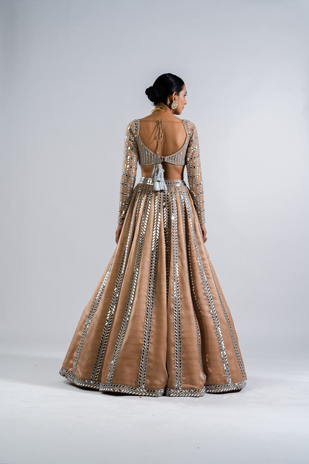 Beige Mirror Seam Lehenga  With Mirror Blouse