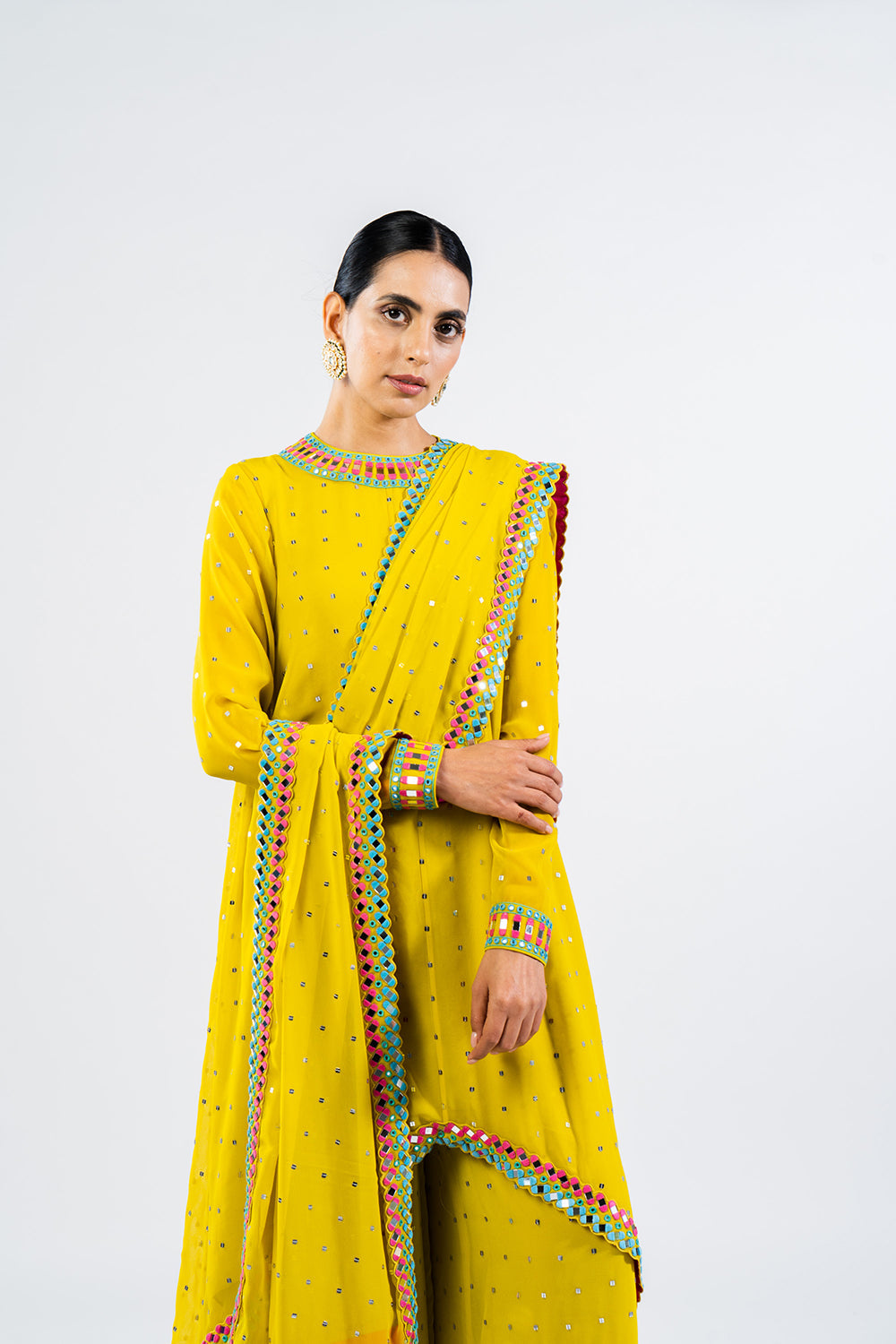 Moss Green Asymmetrical Kurta Set With Dupatta