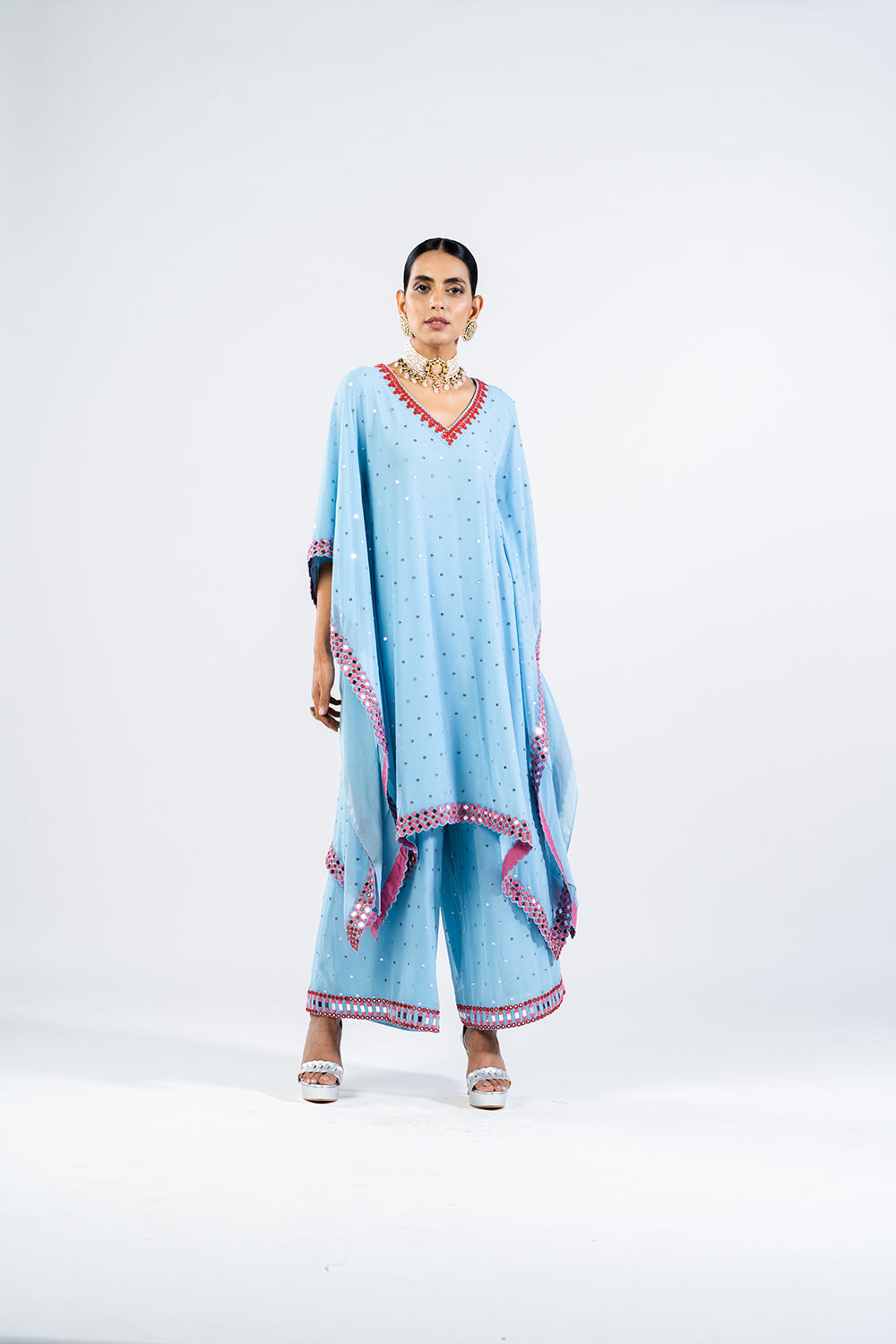 Ice Blue Asymmetrical Kurta Set.