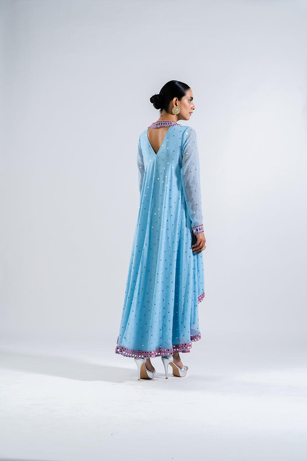 Ice Blue Asymmetrical Kurta Set.