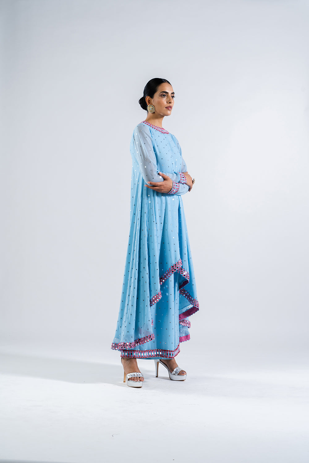 Ice Blue Asymmetrical Kurta Set.