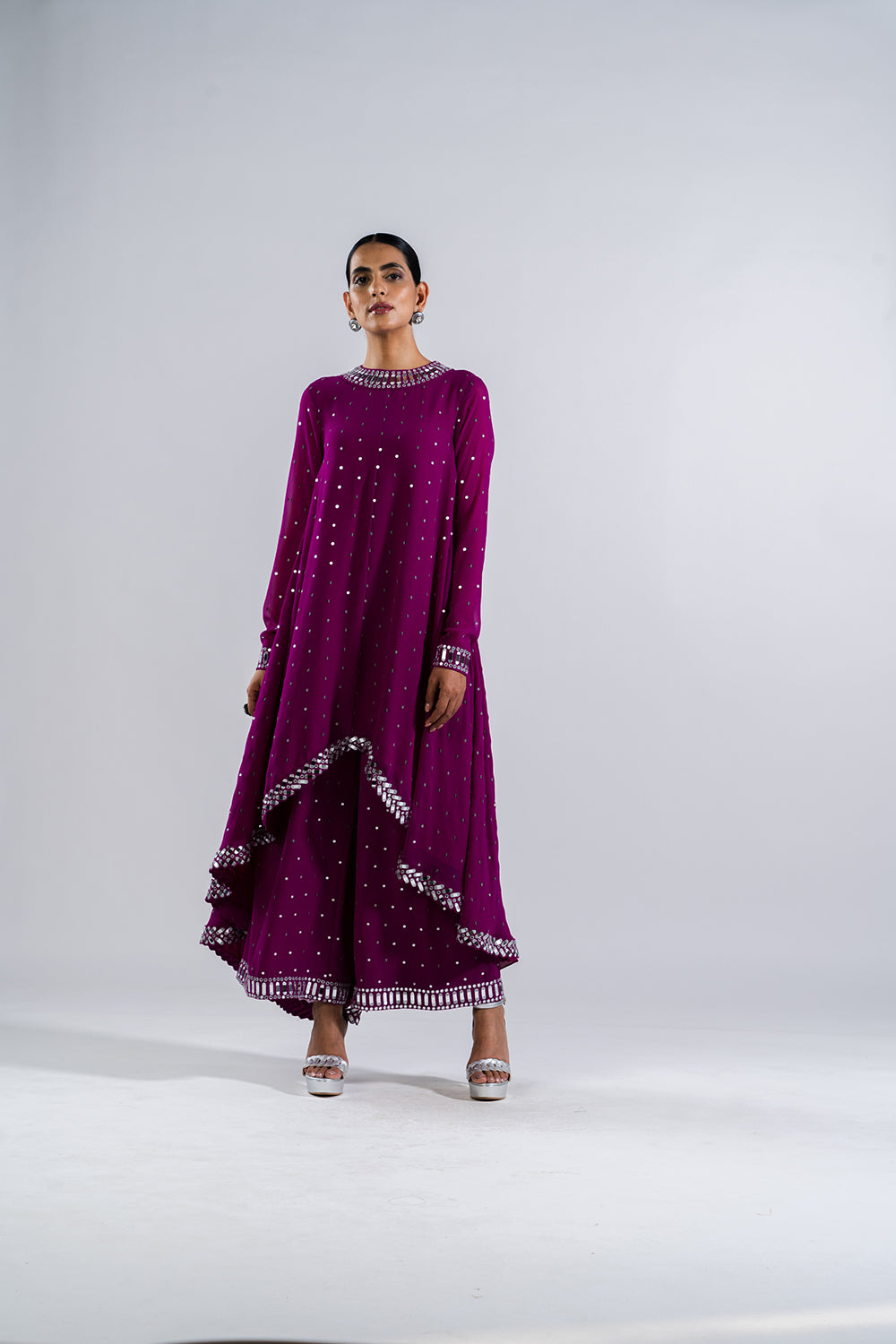 Pop Wine Asymetrical Kurta Set