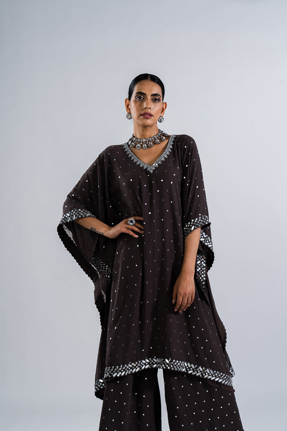 Charcoal Grey  Kaftan Set.