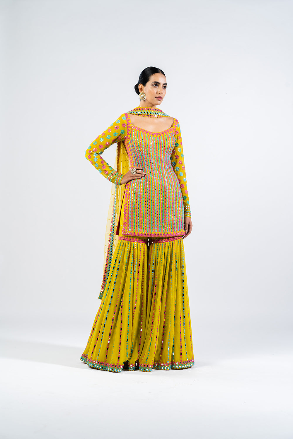 Multi Color Moss Green Sharara Set