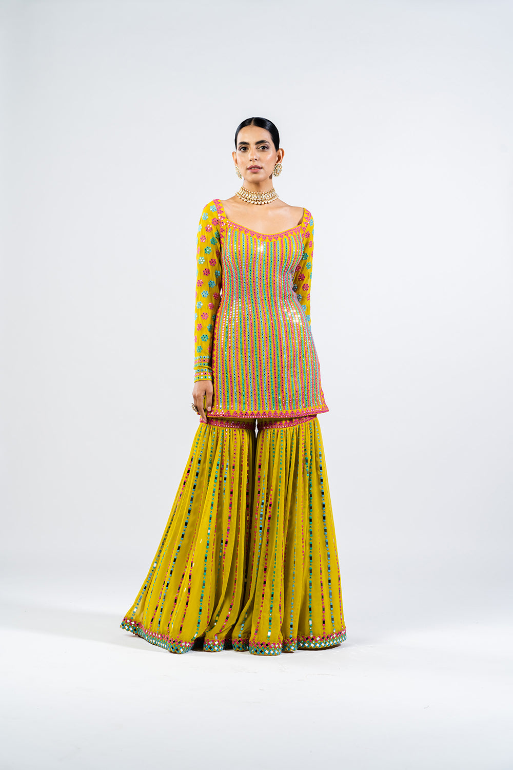 Multi Color Moss Green Sharara Set