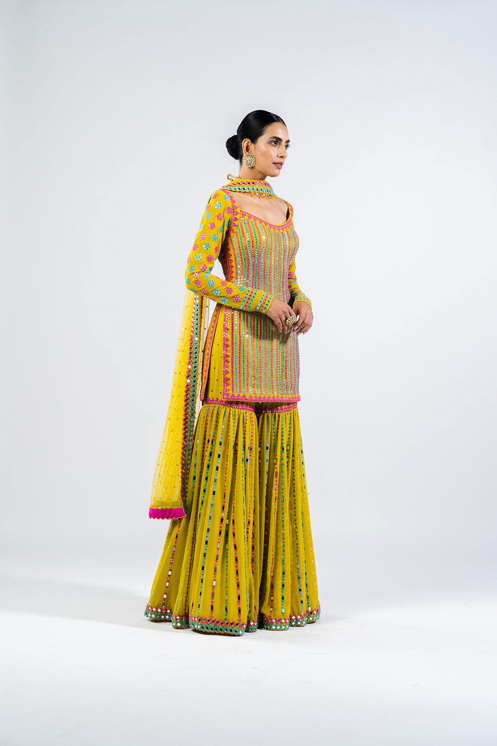 Multi Color Moss Green Sharara Set