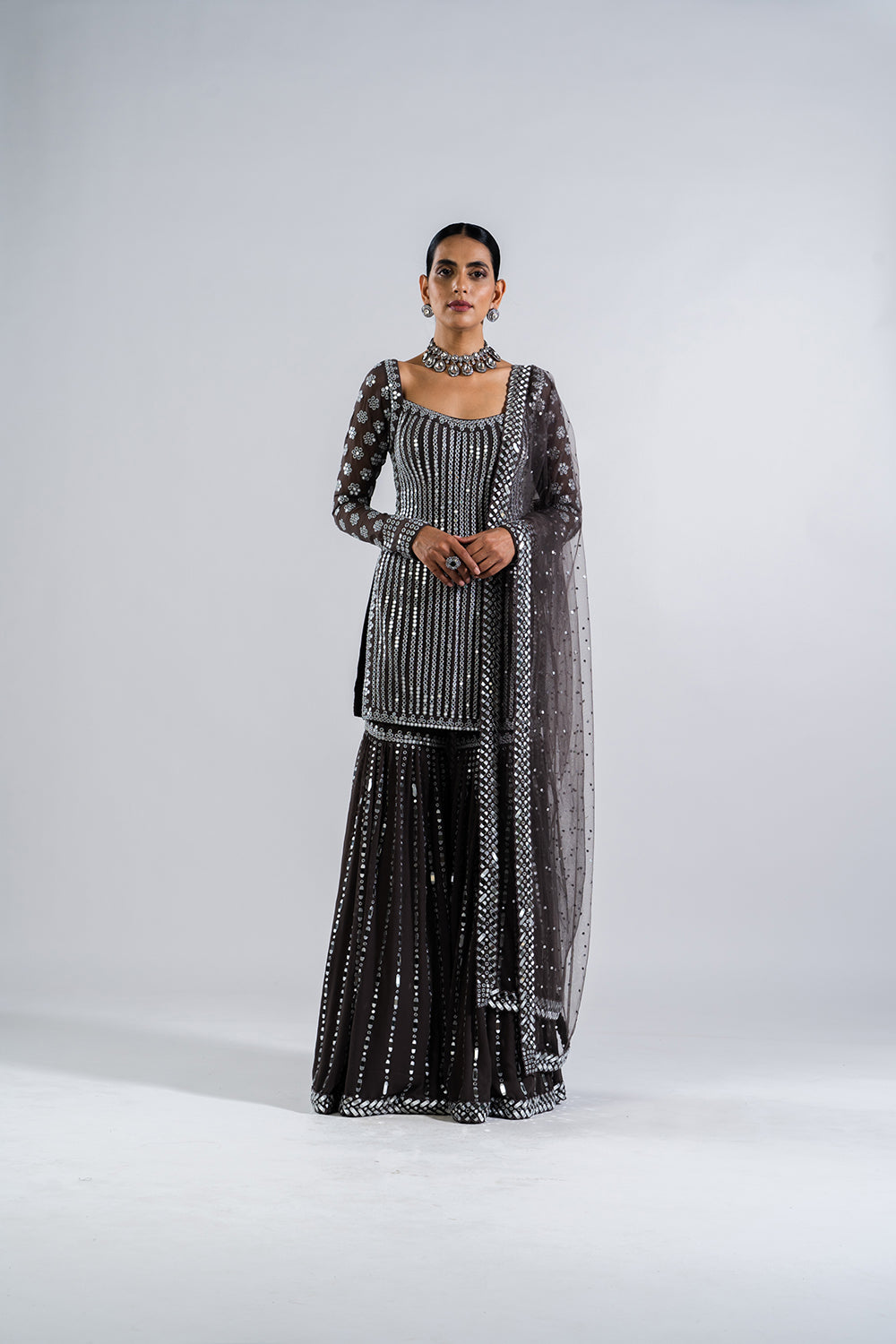 Charcoal Grey Sharara Set