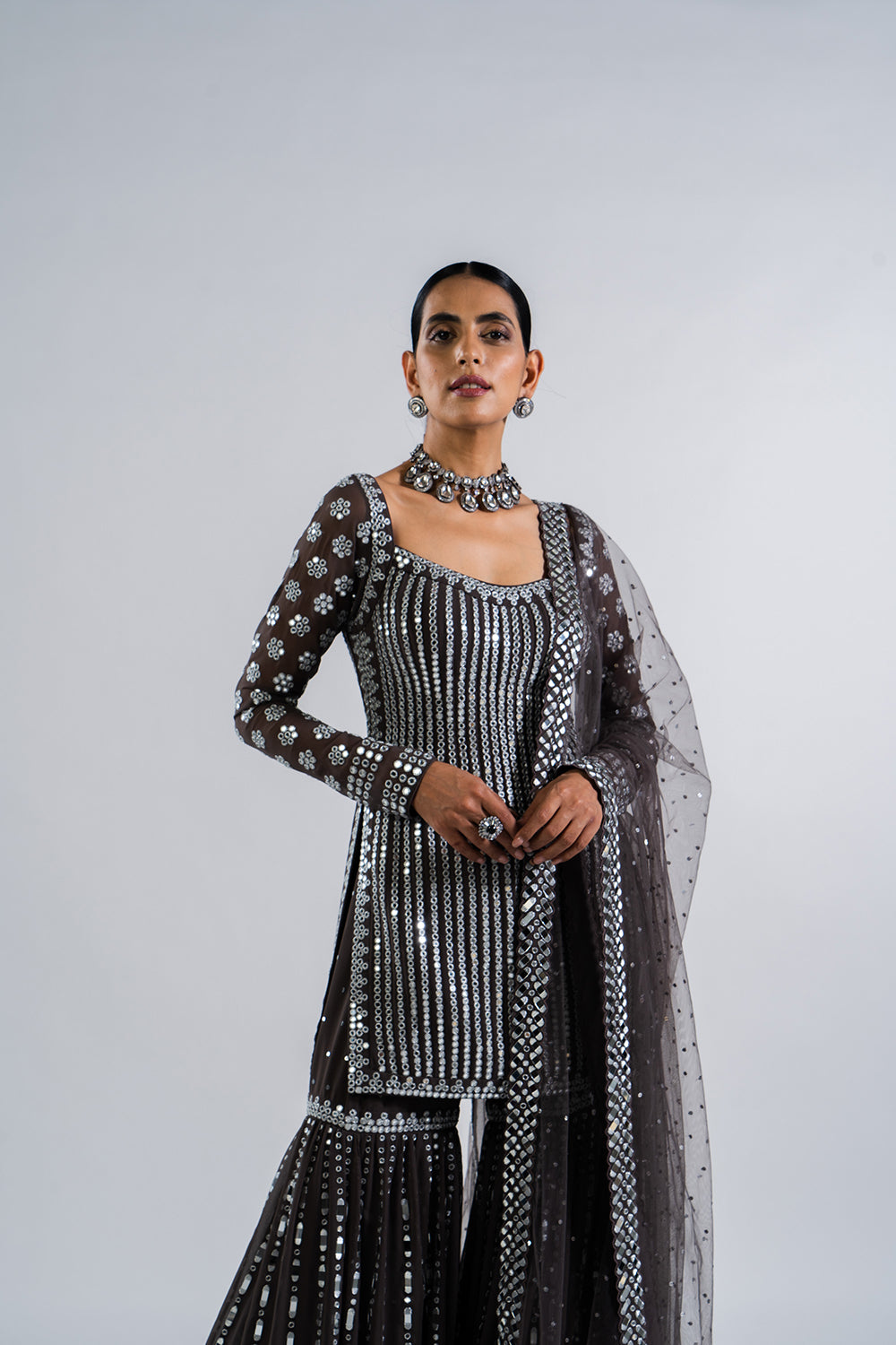 Charcoal Grey Sharara Set