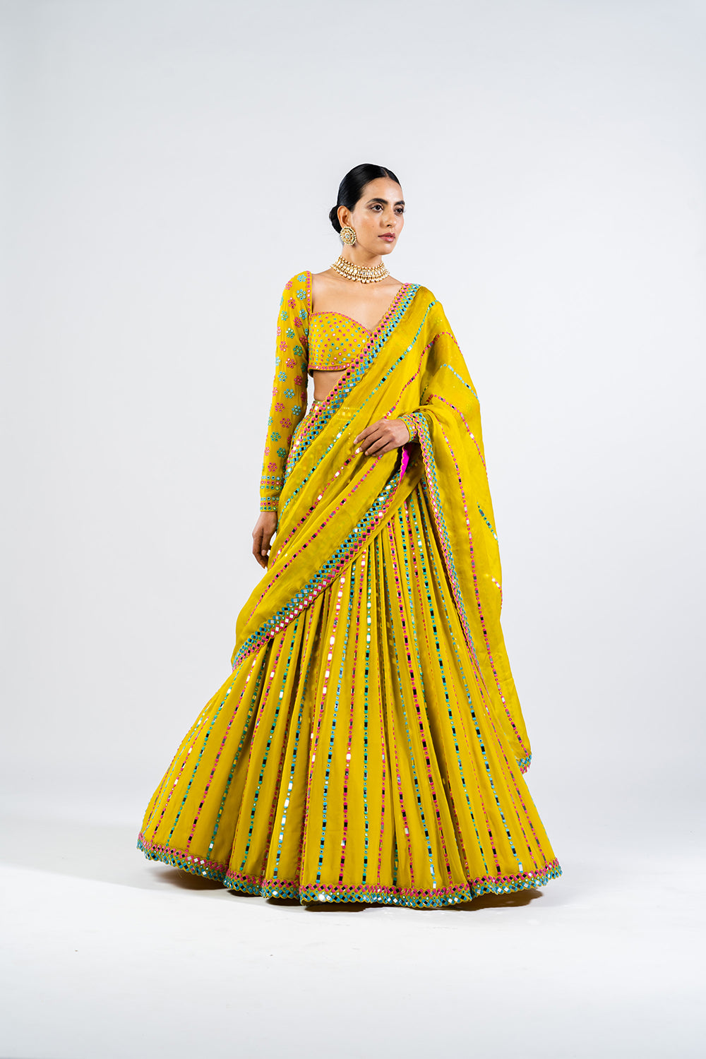 Moss Green Linear Drop Lehenga Set