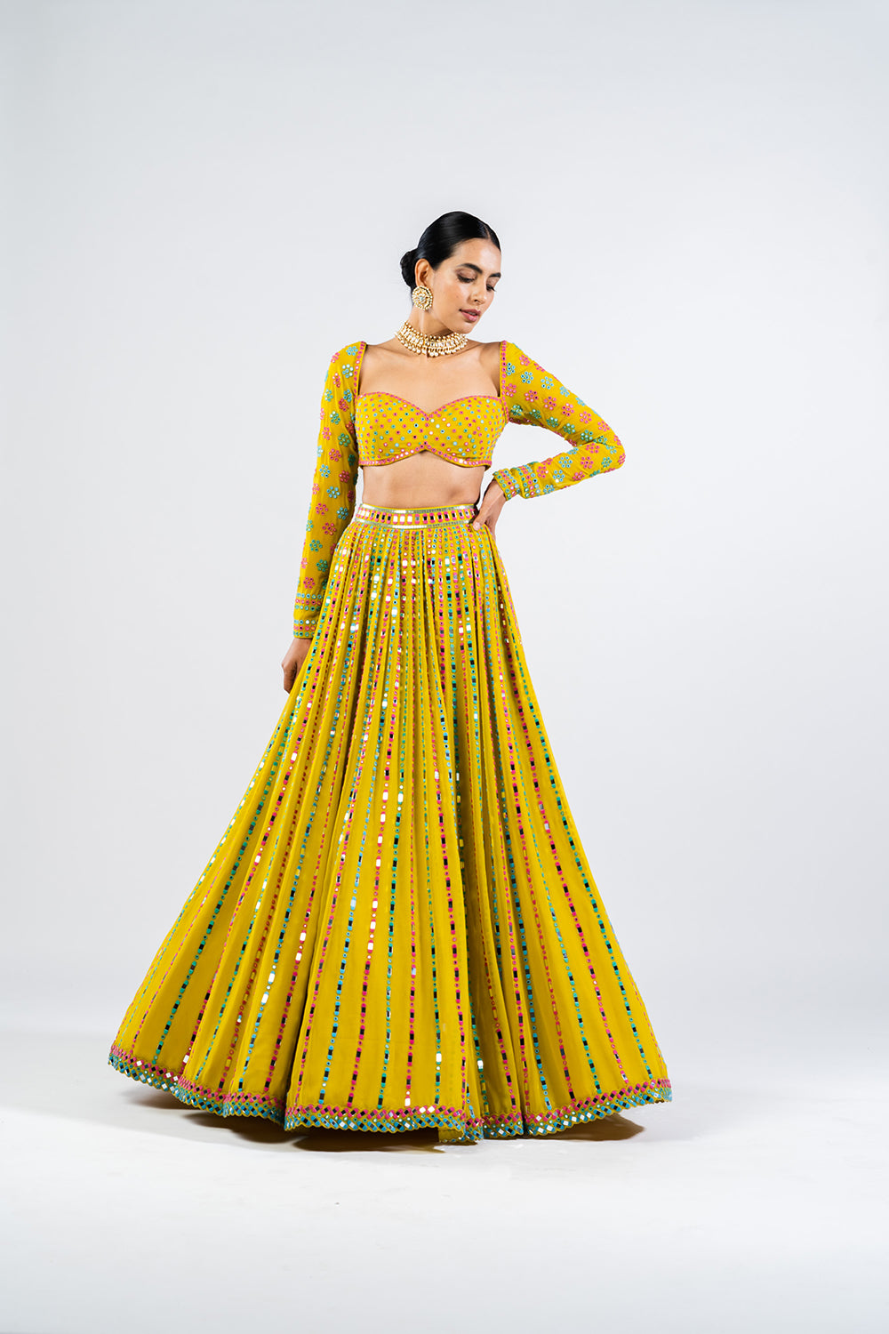 Moss Green Linear Drop Lehenga Set