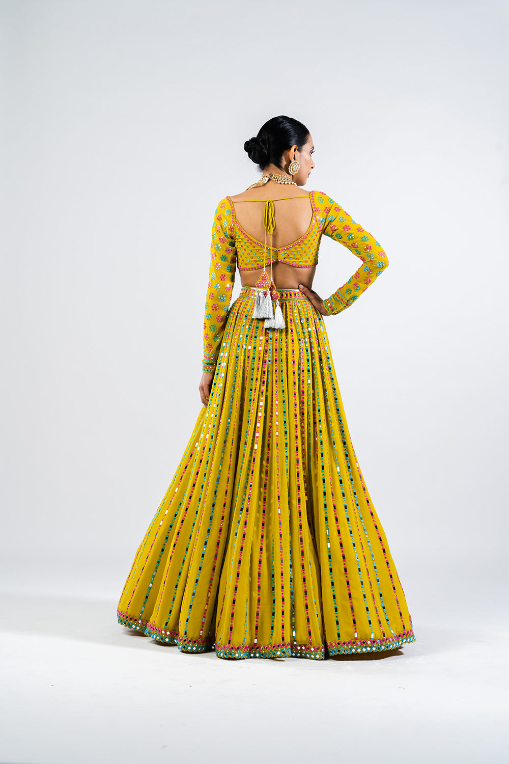 Moss Green Linear Drop Lehenga Set