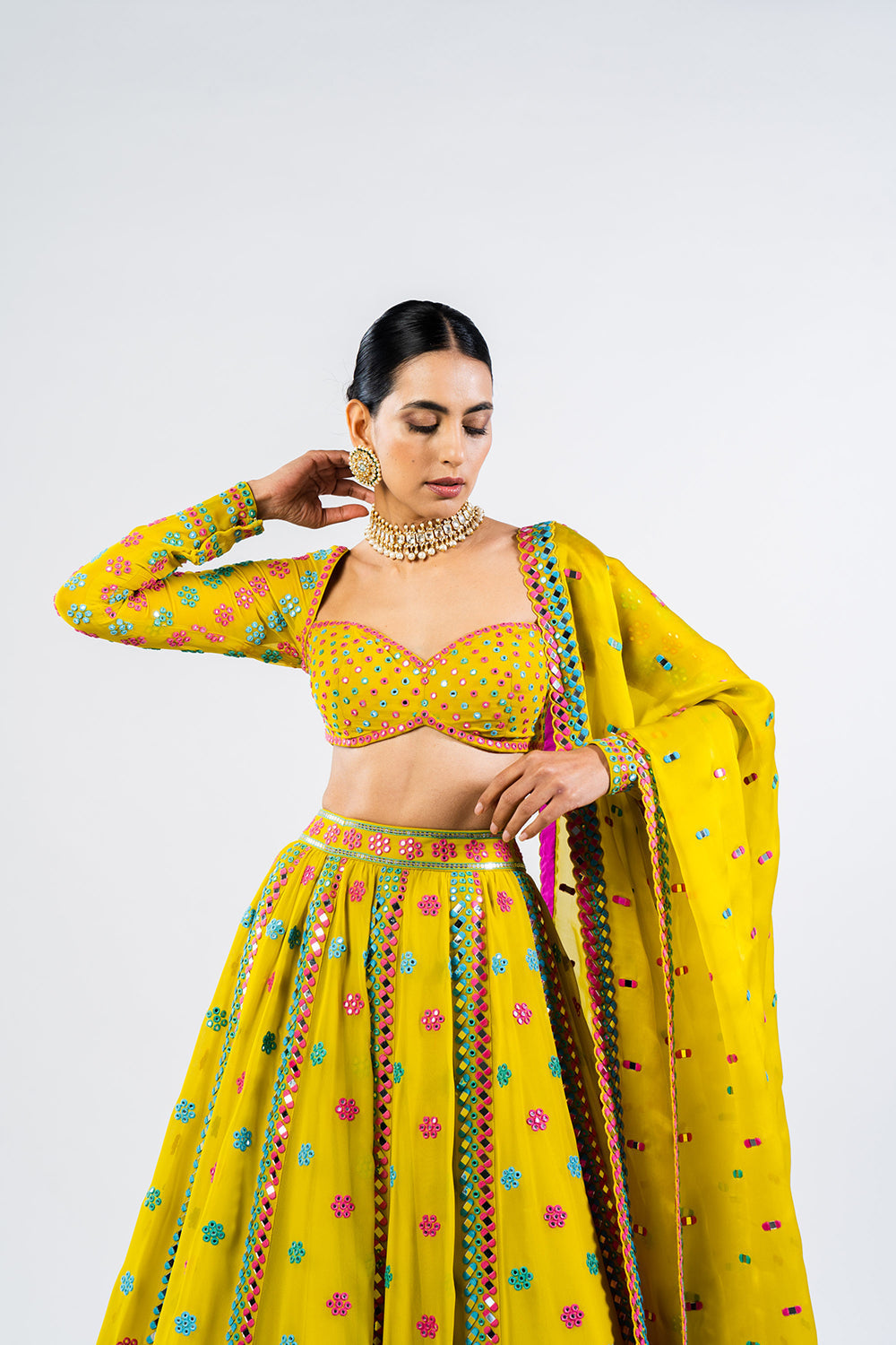 Moss Green Flower Lehenga Set