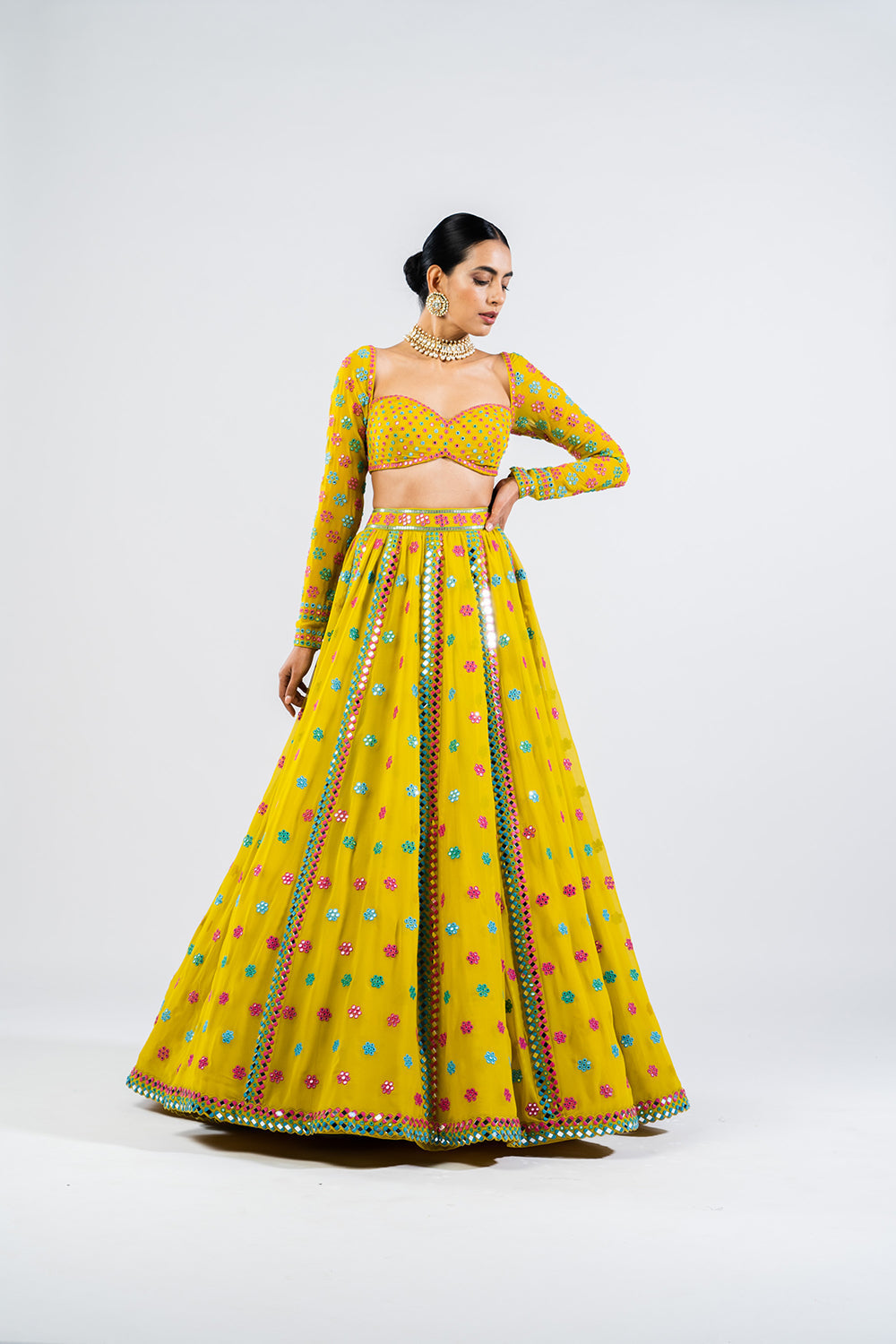 Moss Green Flower Lehenga Set