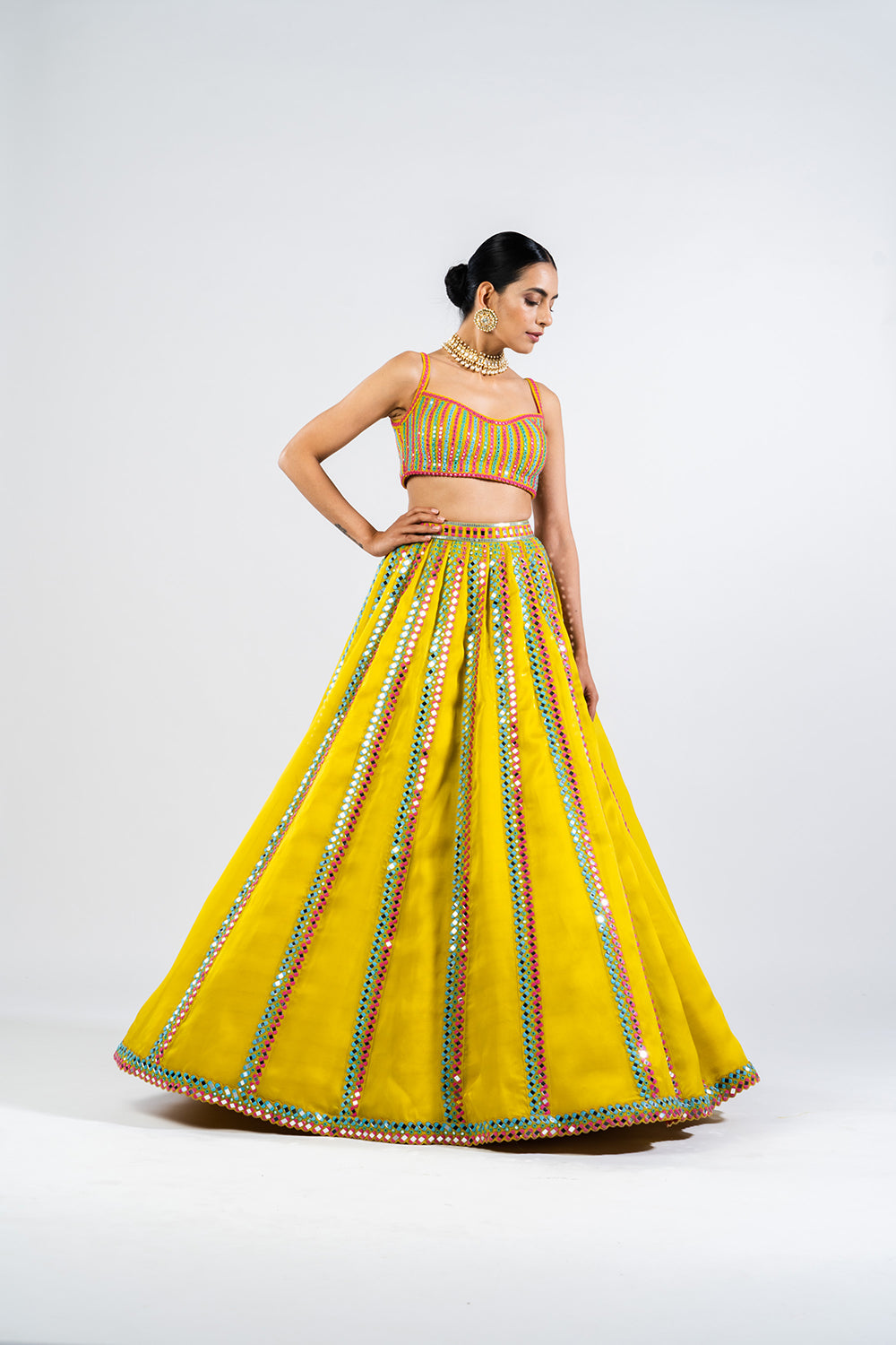 Moss Green Mirror Seam Lehenga Set