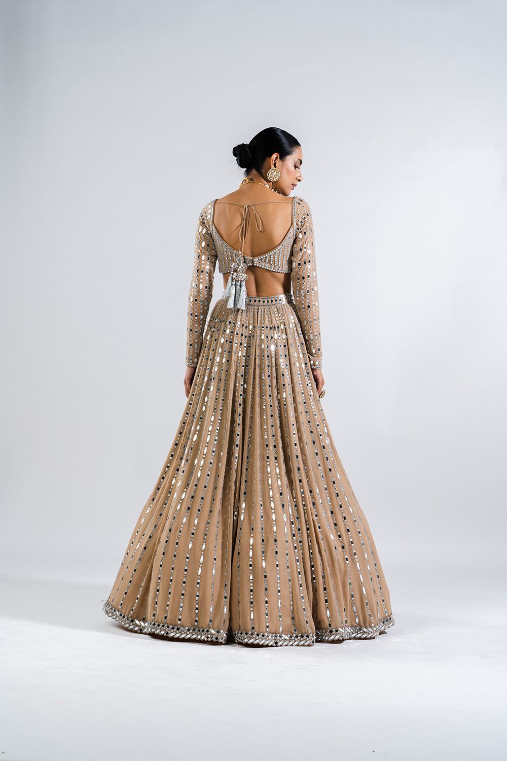 Beige  Linear Drop Lehenga Set