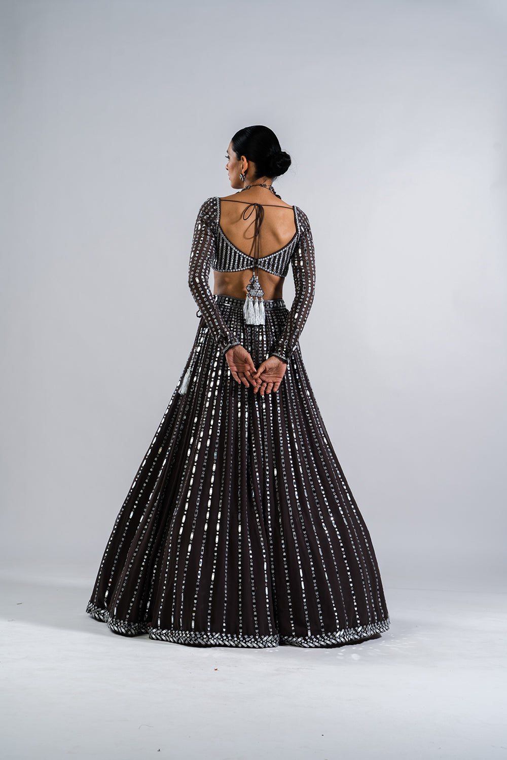 Charcoal Grey  Linear Drop Lehenga Set.