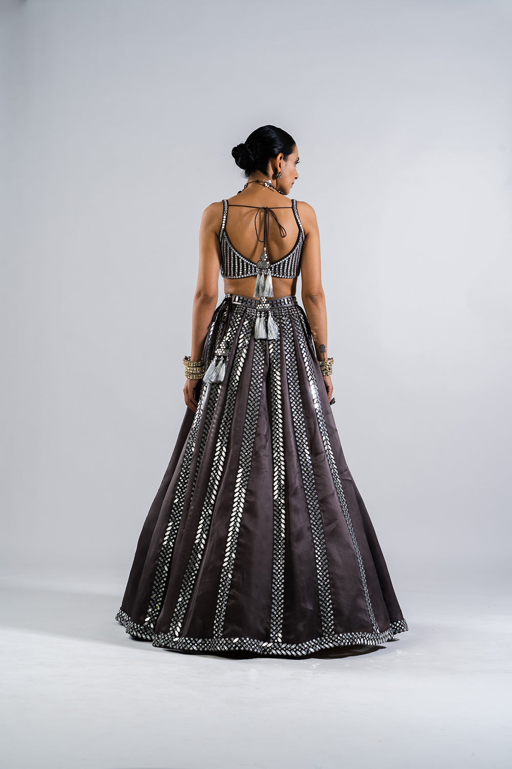 Charcoal Grey Mirror Seam Lehenga  With Mirror Blouse.