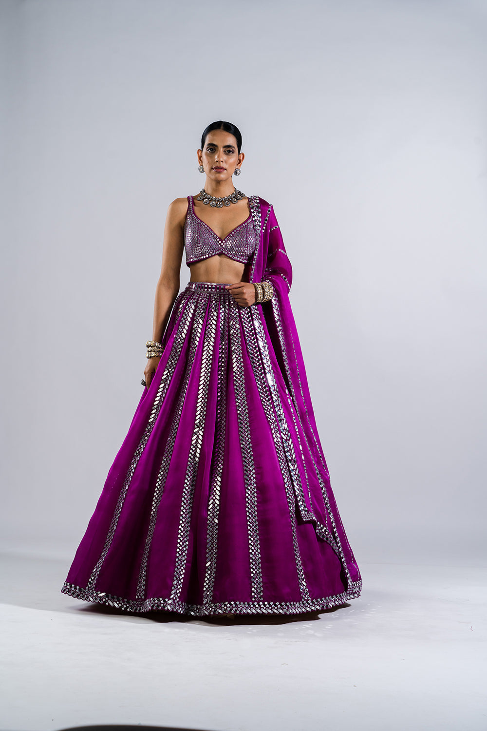 Pop Wine Mirror Seam Lehenga Set