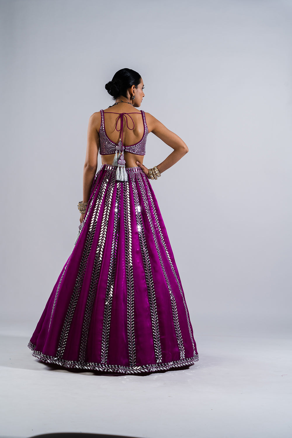 Pop Wine Mirror Seam Lehenga Set