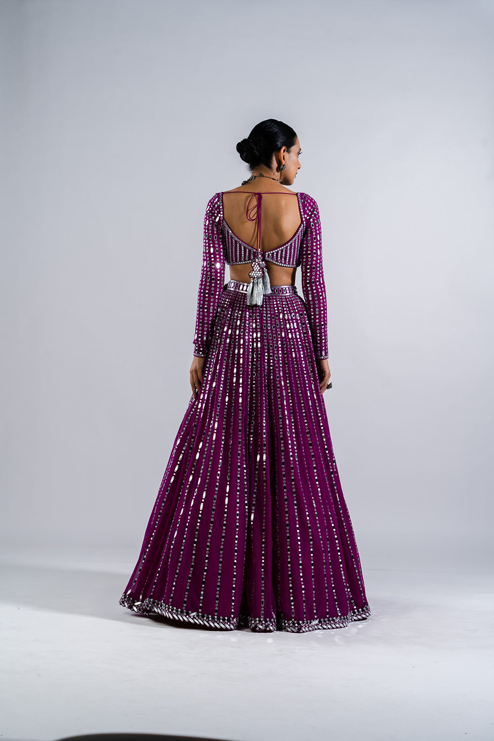 Pop Wine Linear Drop Lehenga Set.