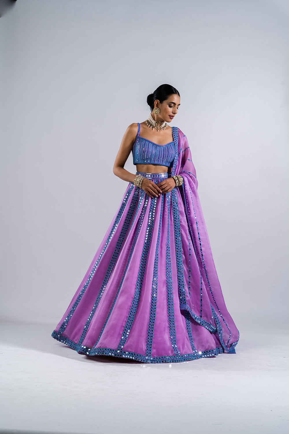 Mauve Mirror Seam Lehenga  Set.