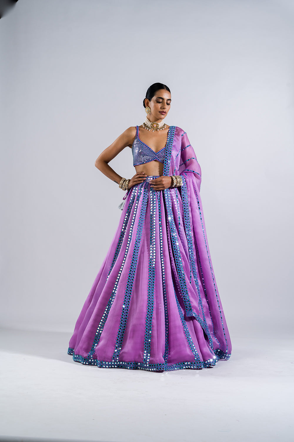 Mauve Mirror Seam Lehenga With  Metallic Blouse