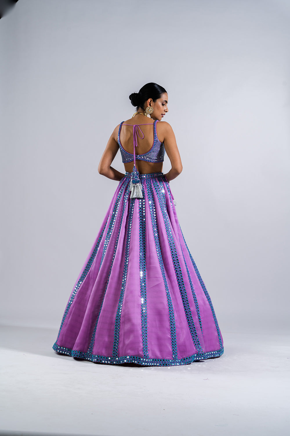 Mauve Mirror Seam Lehenga With  Metallic Blouse