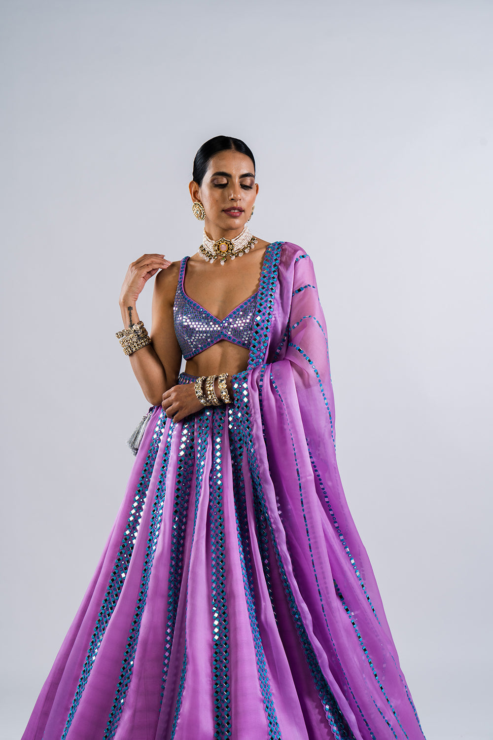 Mauve Mirror Seam Lehenga With  Metallic Blouse