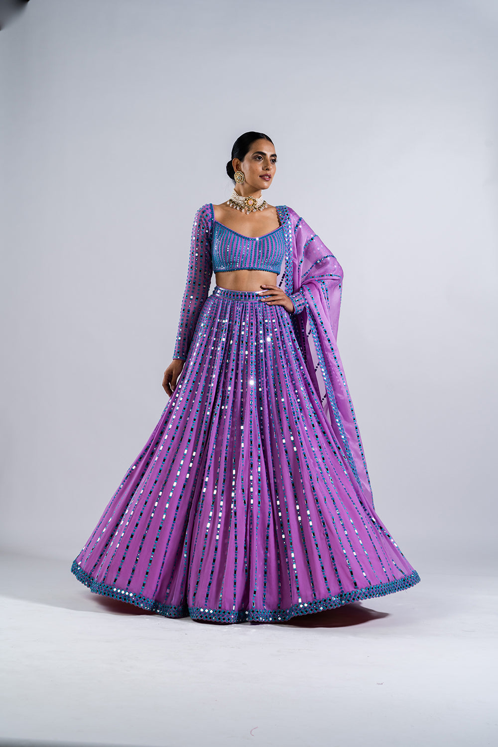 Mauve Linear Drop Lehenga Set