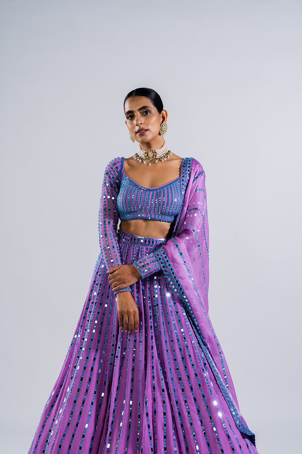 Mauve Linear Drop Lehenga Set