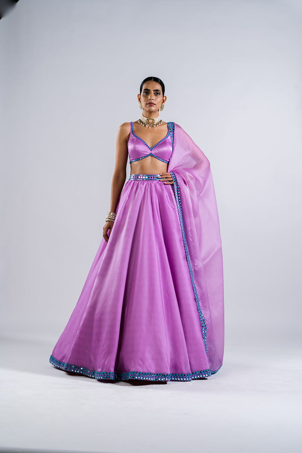 Mauve Satin Organza Lehenga Set