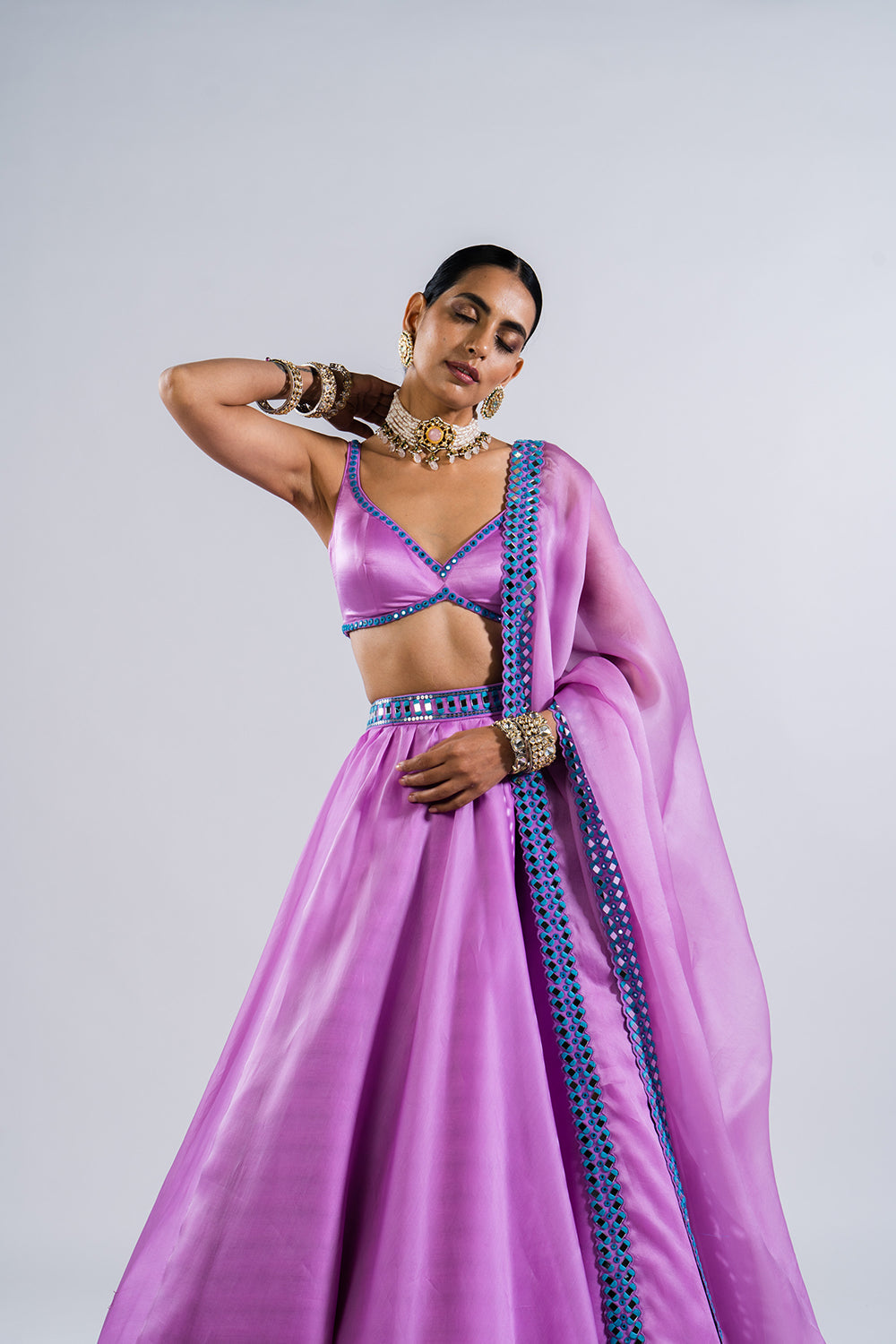 Mauve Satin Organza Lehenga Set