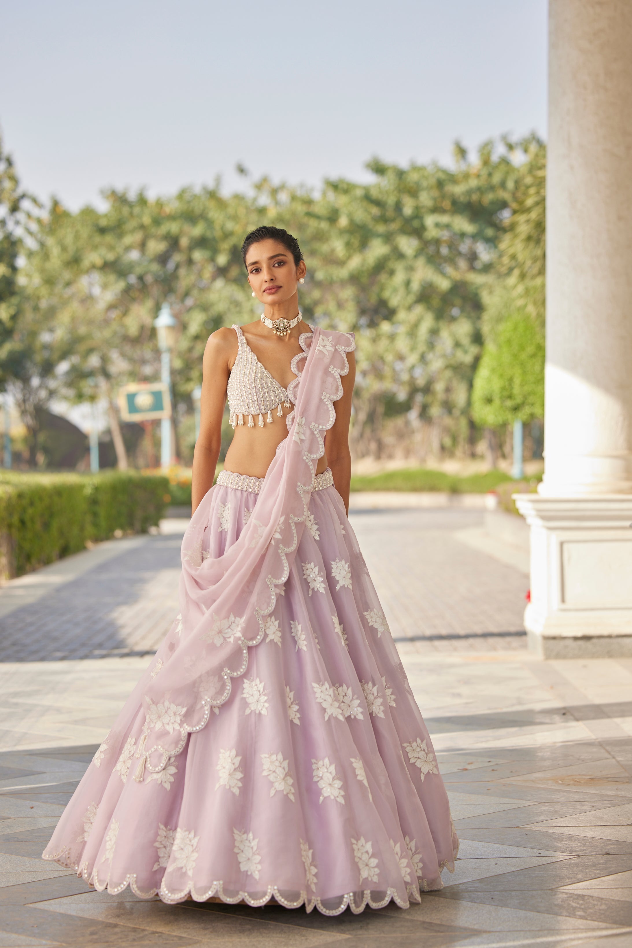 Powder Lilac Flower Lehenga Set