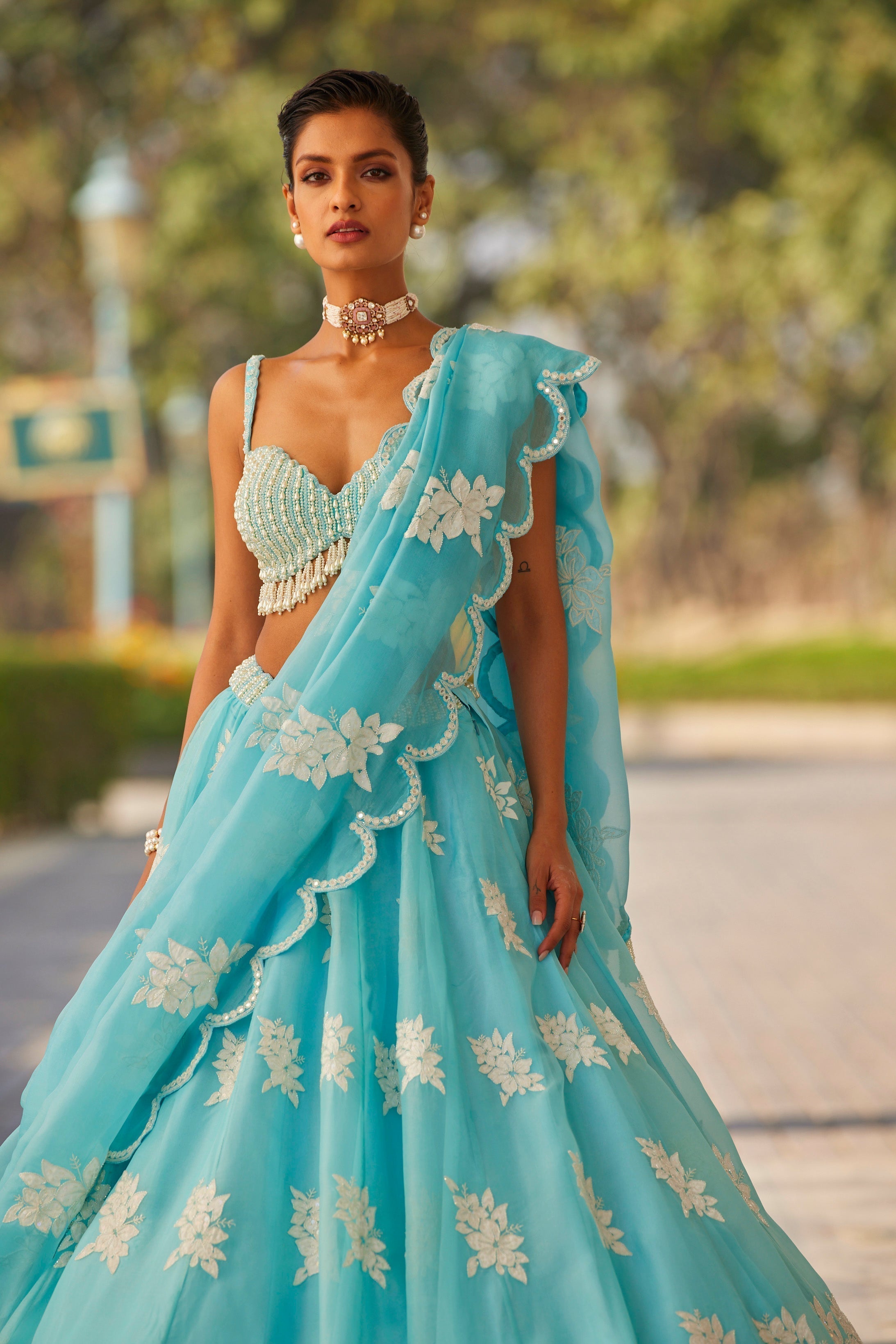 Blue Flower Lehenga Set