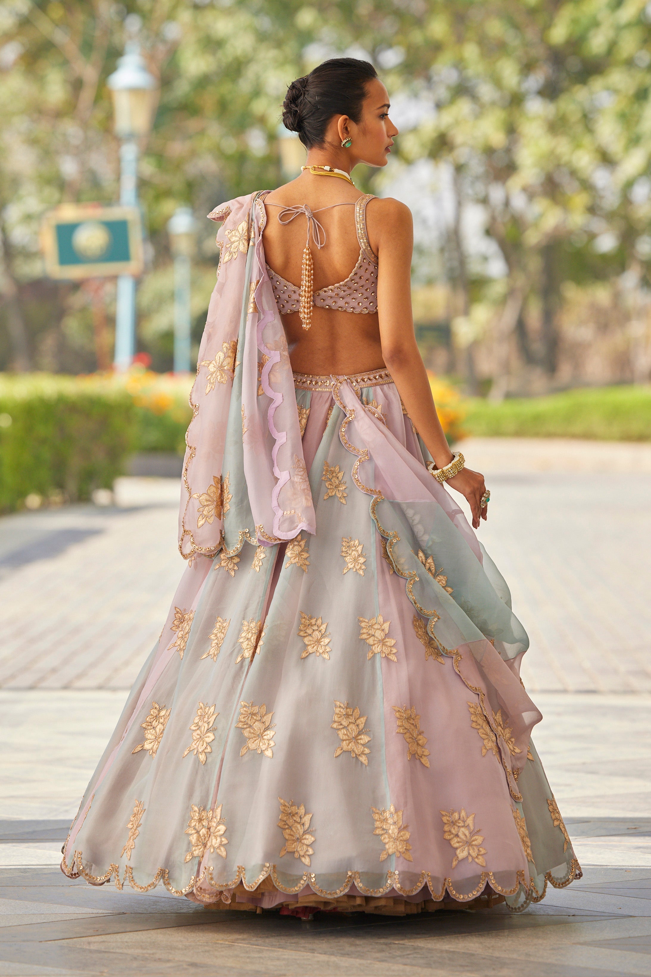 Ash Pink Flower Lehenga Set