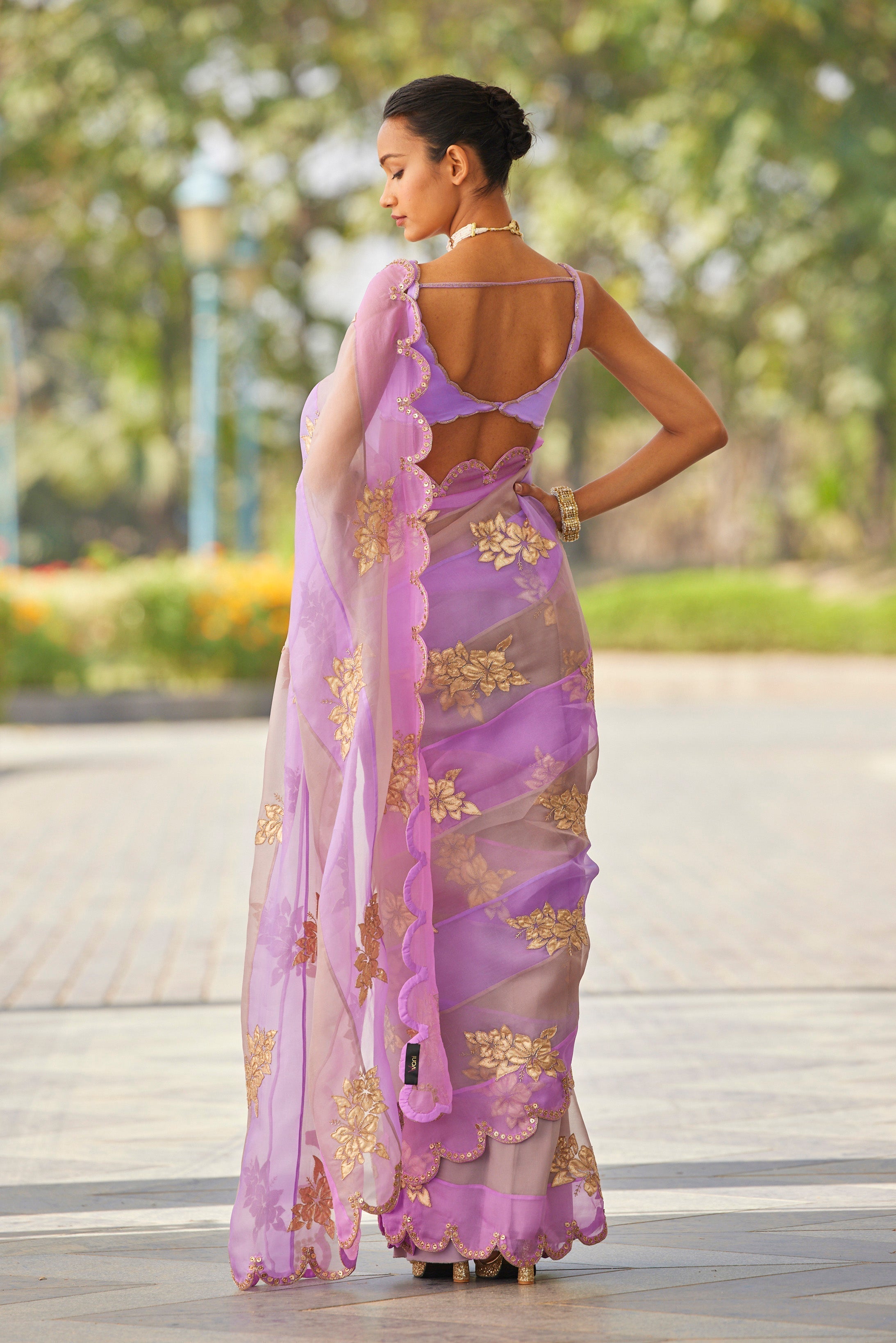 Mauve Multicolor Flower Saree Set