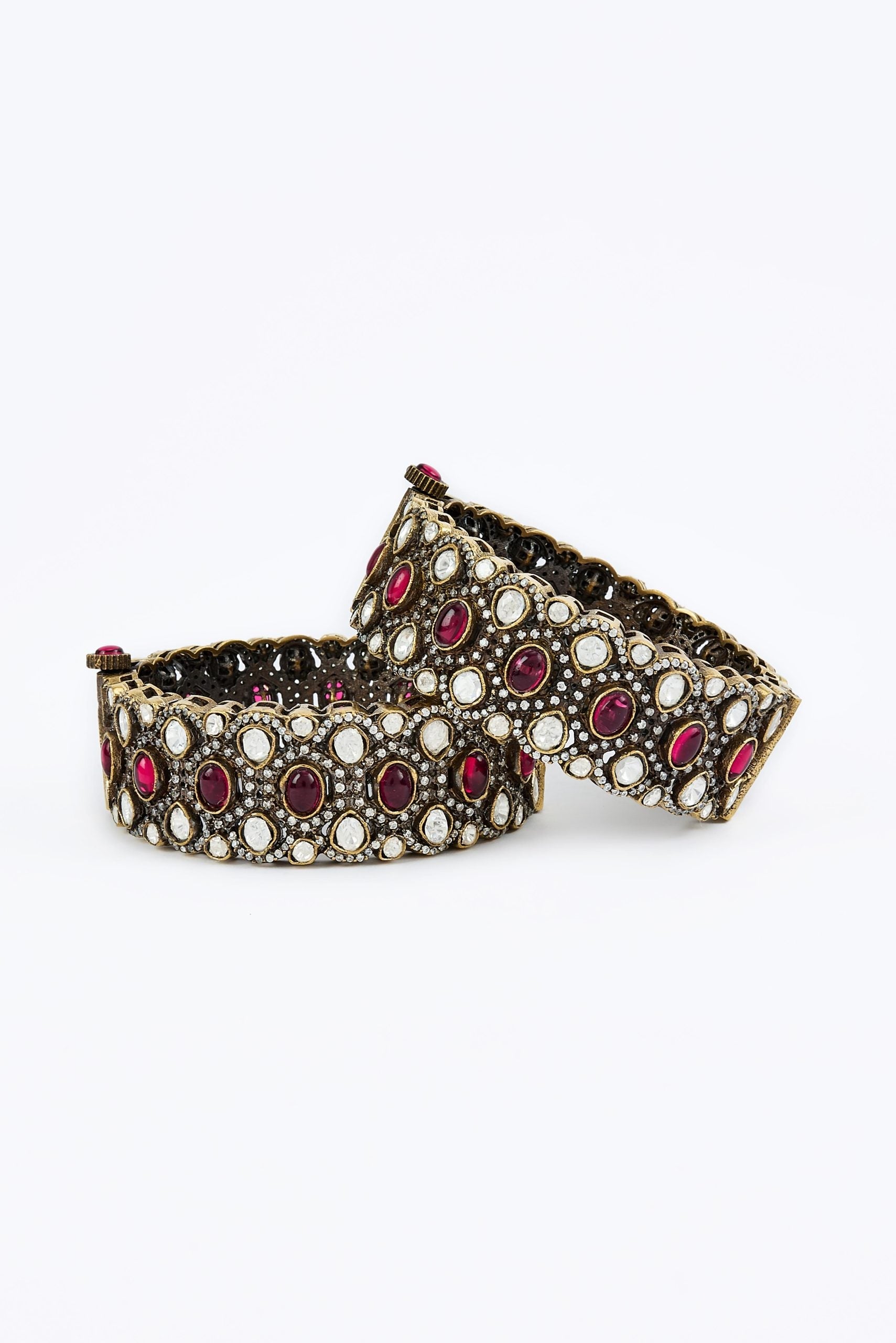 vivinia BY VIDHI MEHRA Florence Gold Plated Red Womens Kundan, Polki Pair of Bangles (2.4,2.6)