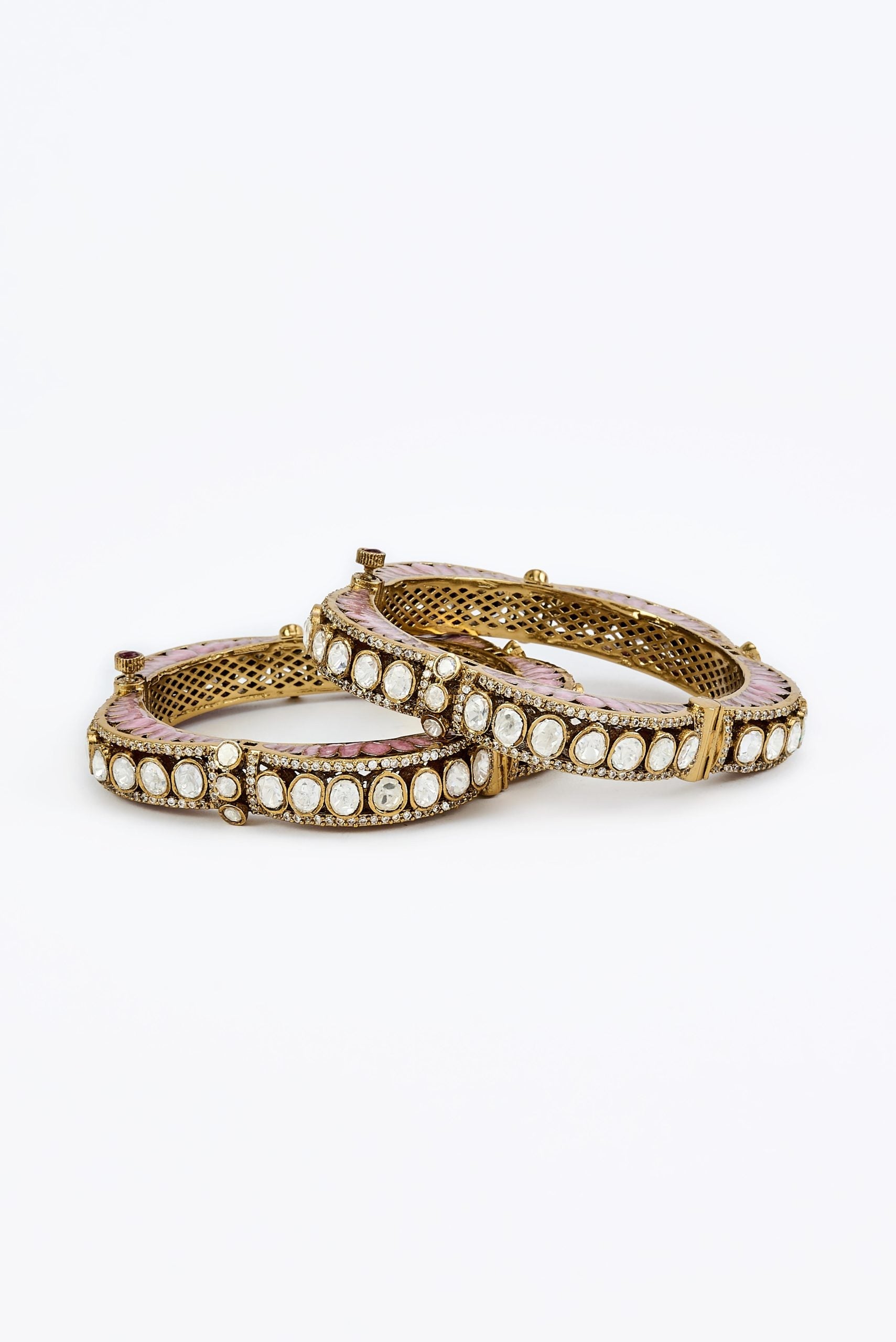 vivinia BY VIDHI MEHRA Florence Gold Plated Pink Womens Kundan, Polki Pair of Bangles (2.4,2.6)