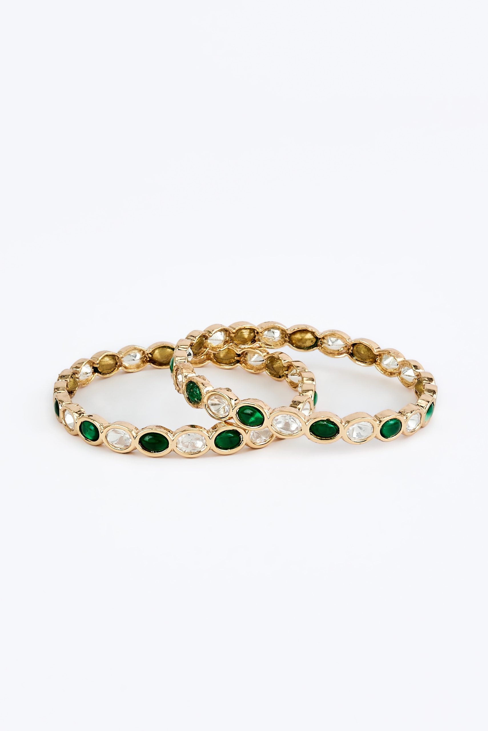 vivinia BY VIDHI MEHRA Saadgi Gold Plated Green Womens Kundan, Polki Pair of Bangles (2.4,2.6)