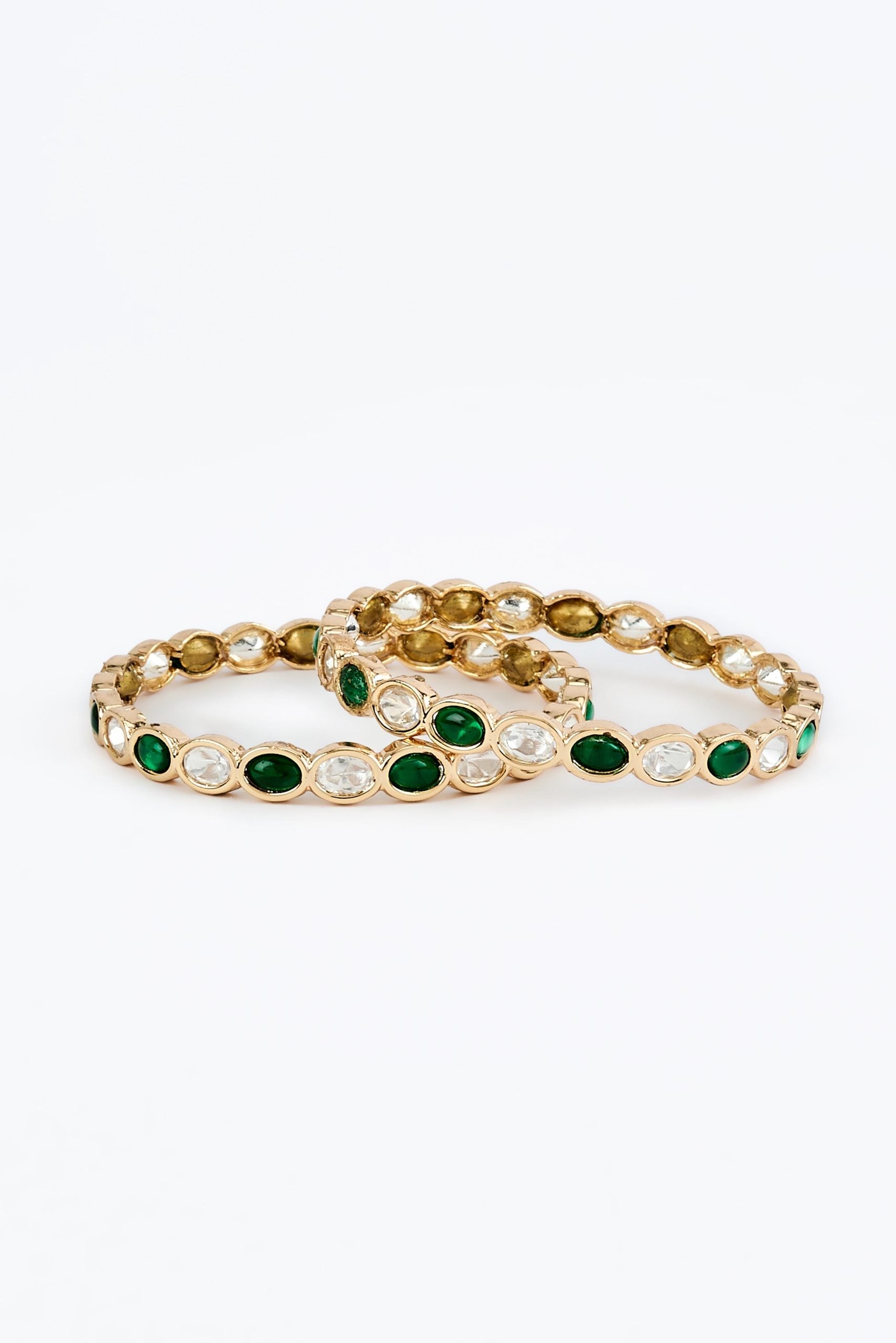 vivinia BY VIDHI MEHRA Saadgi Gold Plated Green Womens Kundan, Polki Pair of Bangles (2.4,2.6)