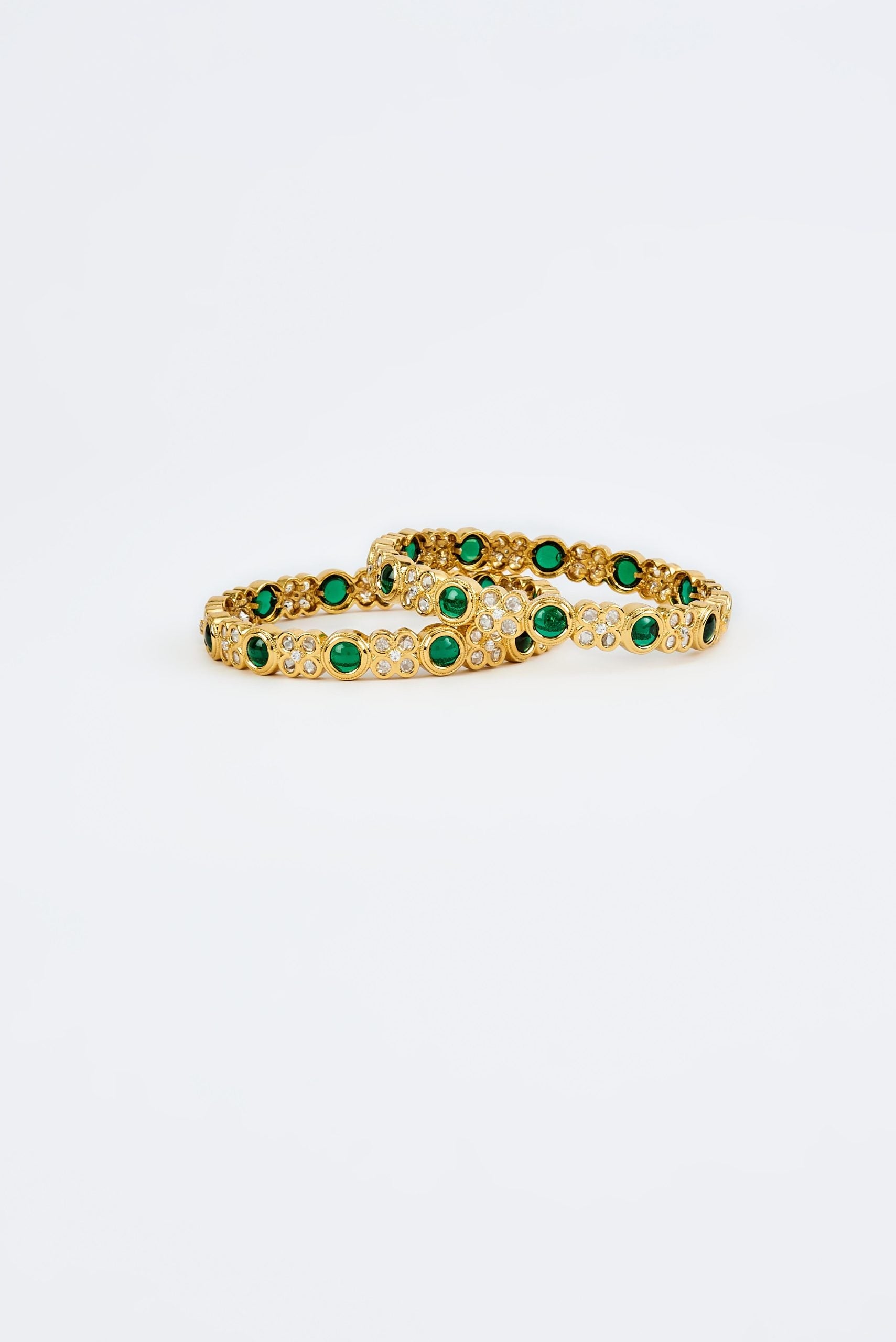 vivinia BY VIDHI MEHRA Saadgi Gold Plated Green Womens Kundan, Polki Pair of Bangles (2.4,2.6)