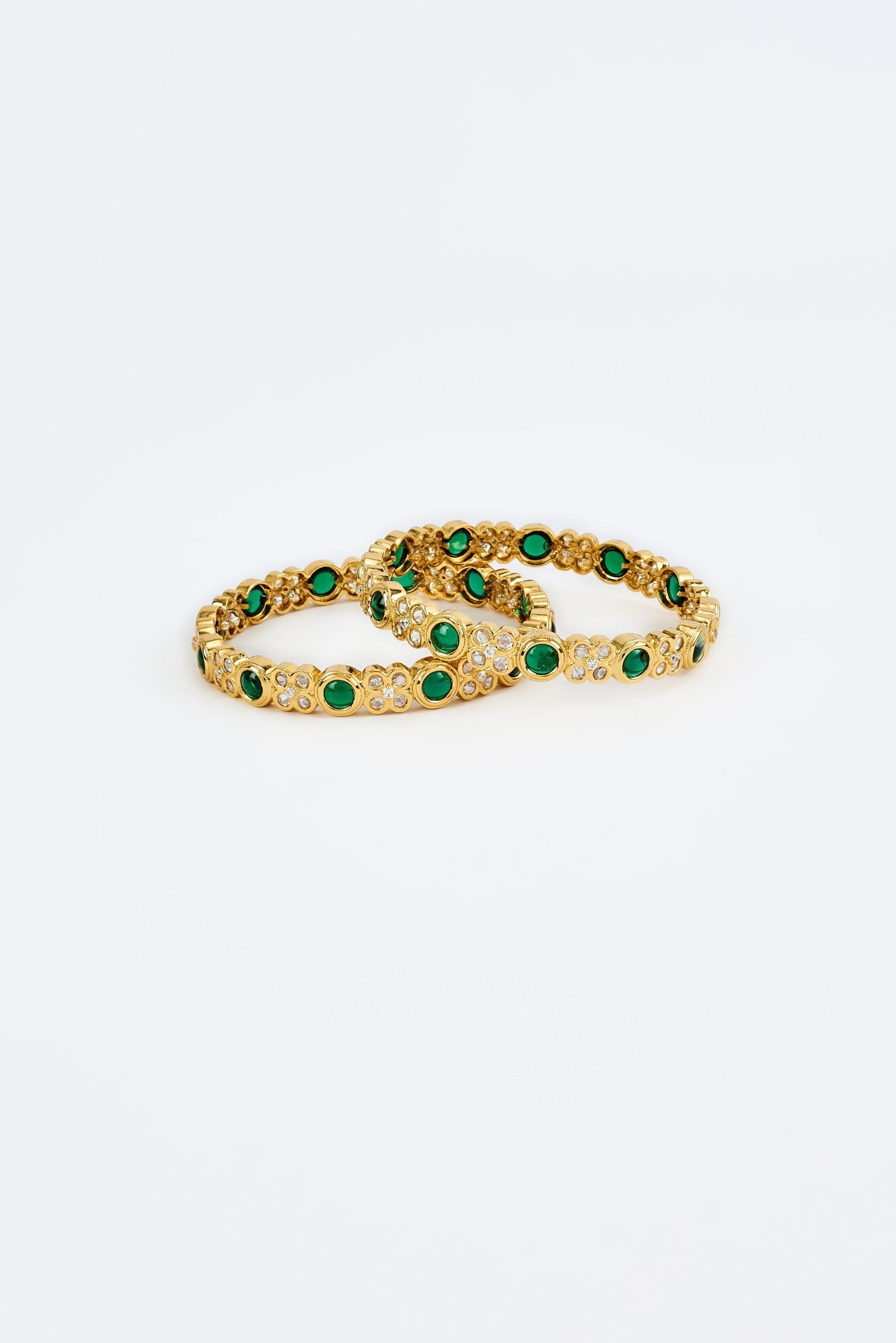 vivinia BY VIDHI MEHRA Saadgi Gold Plated Green Womens Kundan, Polki Pair of Bangles (2.4,2.6)