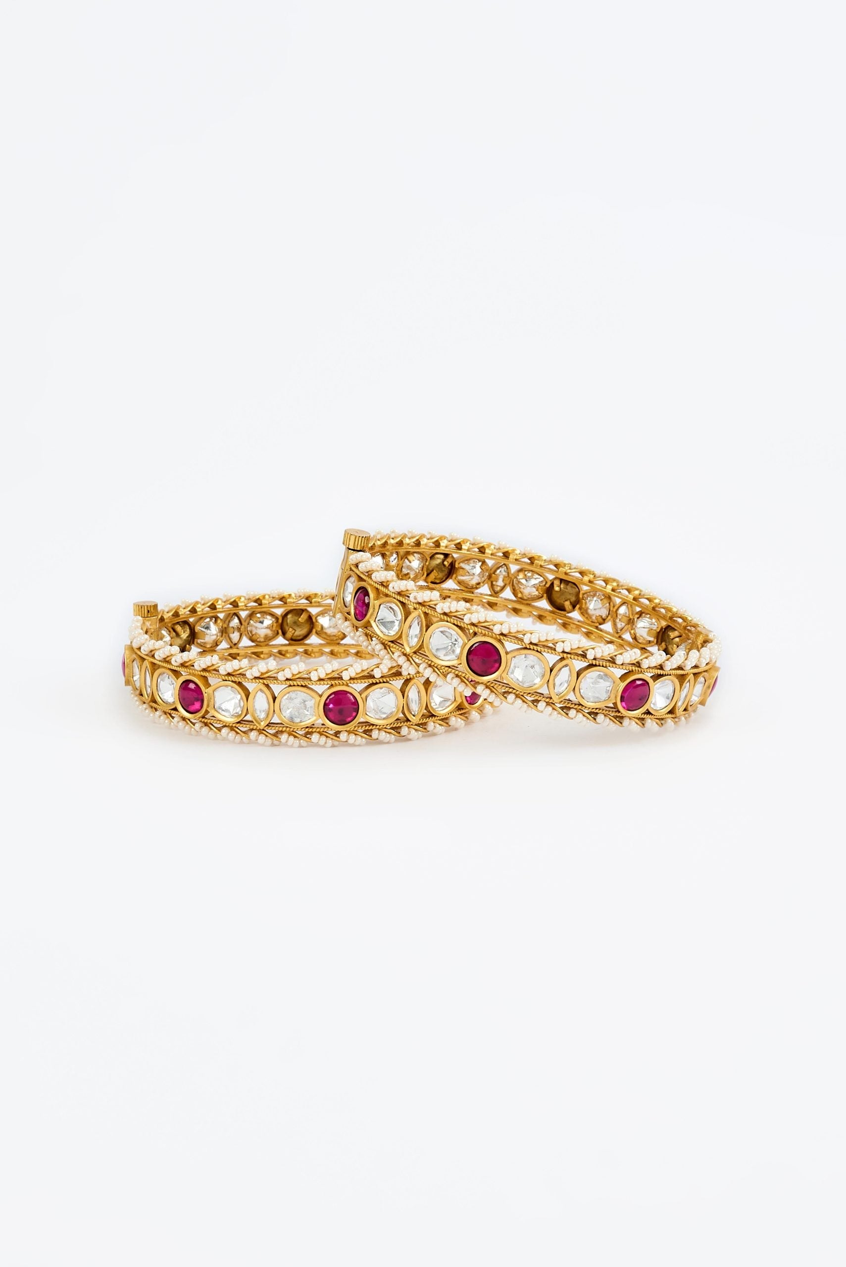 vivinia BY VIDHI MEHRA Saadgi Gold Plated Pink Womens Kundan, Polki Pair of Bangles (2.4,2.6)