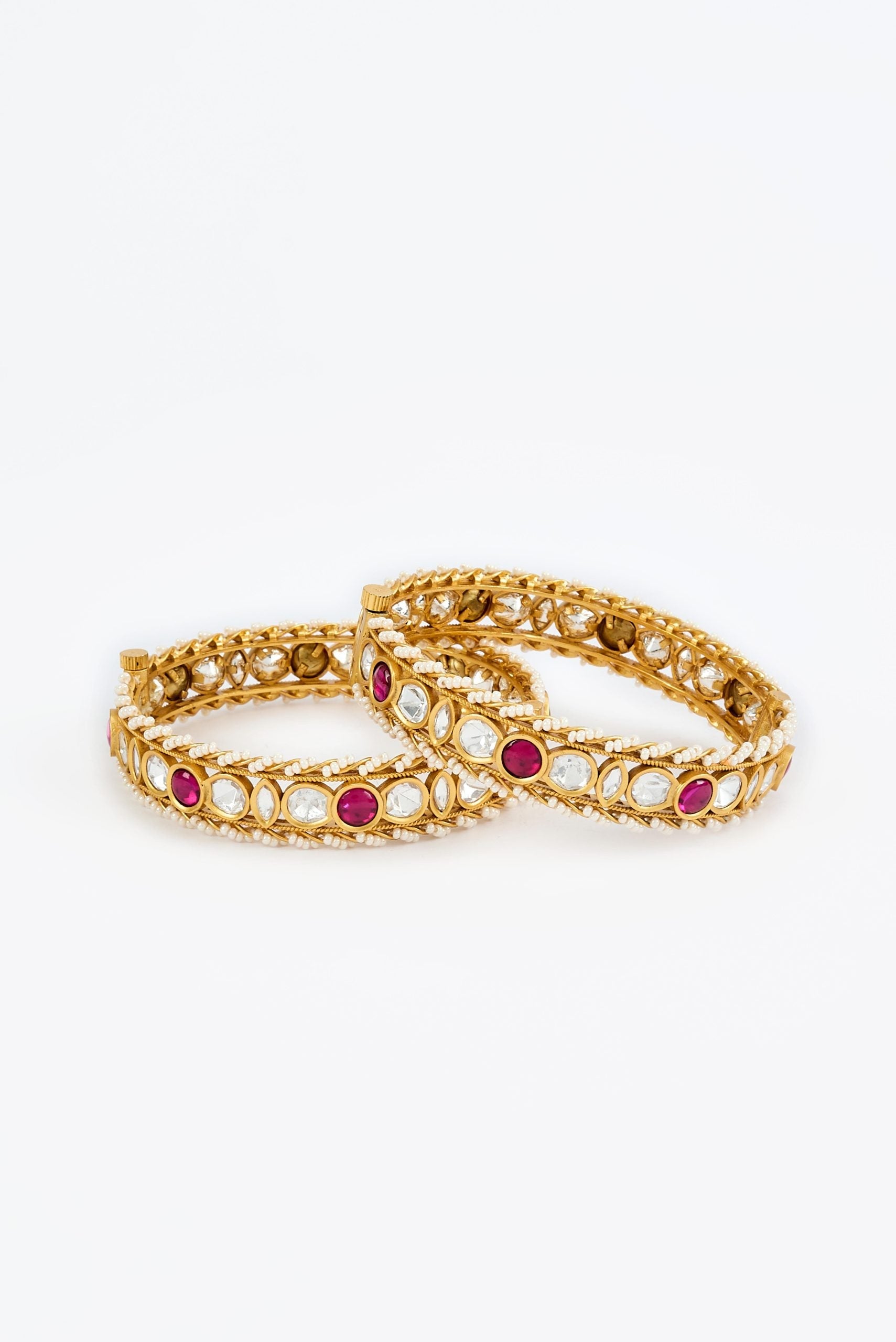 vivinia BY VIDHI MEHRA Saadgi Gold Plated Pink Womens Kundan, Polki Pair of Bangles (2.4,2.6)